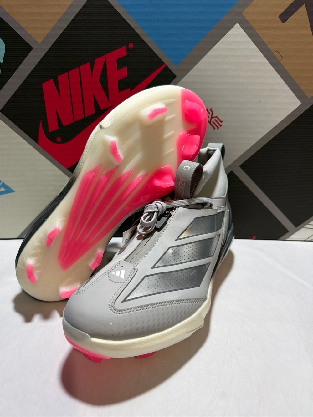 Adidas Adizero Impact+ 2.0 Baseball Cleats Gray Silver Pink Men's JH6720 - Picture 7 of 8